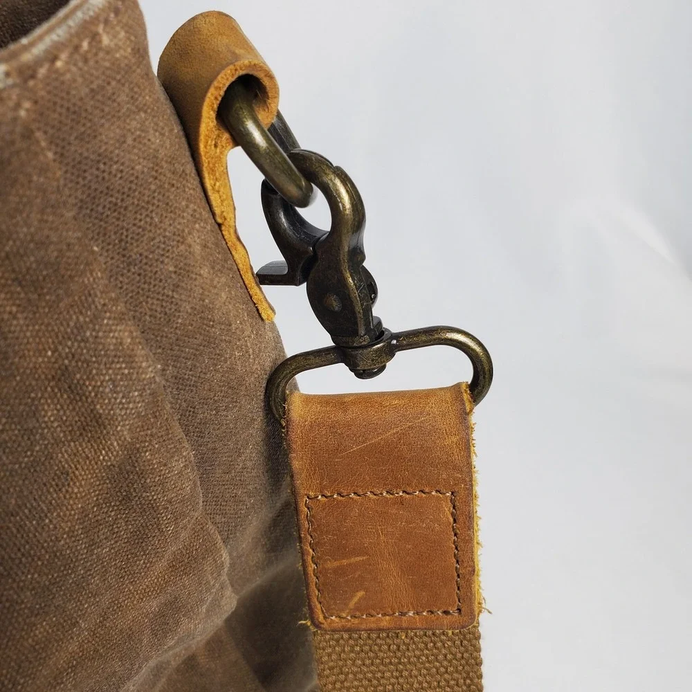 NEWHEY Messenger Laptop Bag Waterproof Canvas Leather Nubuck Brown Beeswax